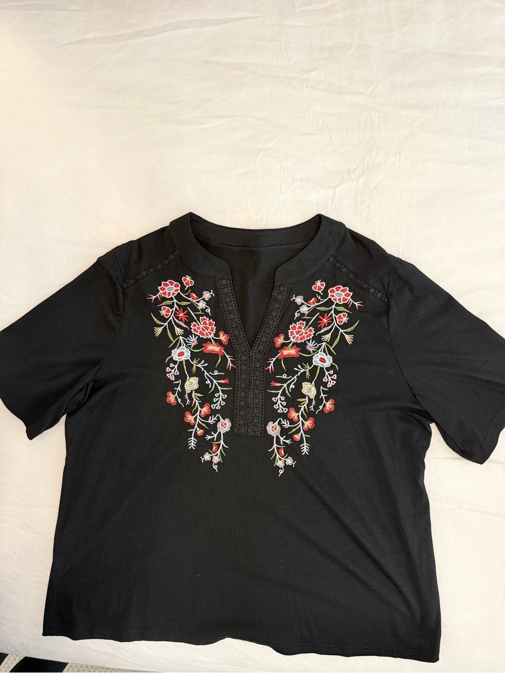 Black Embroidered Floral Women’s Top - Unbranded